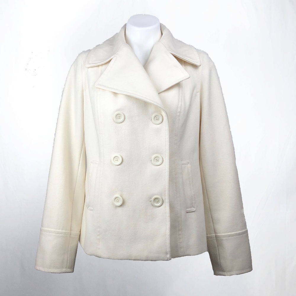 Old Navy White Double Breasted Wool Coat Sz M